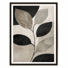 Minimalist black leaf branch art print on a textured beige background — modern botanical wall decor for Japandi or contemporary interiors.