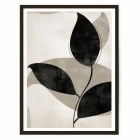 Black leaf branch minimalist wall art on a textured beige background — modern botanical print for Japandi and contemporary interiors.
